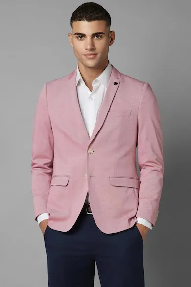 Men Pink Slim Fit Textured Formal Blazer